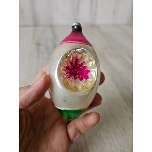 Vintage occupied Japan indent teardrop striped red green yellow reflector orname